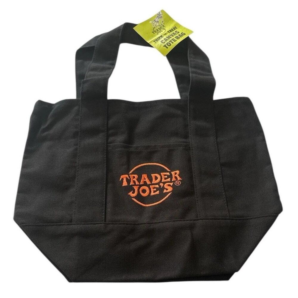 Trader Joe's Mini Tote Bag Black Embroidered Logo Limited Edition Reusable NWT